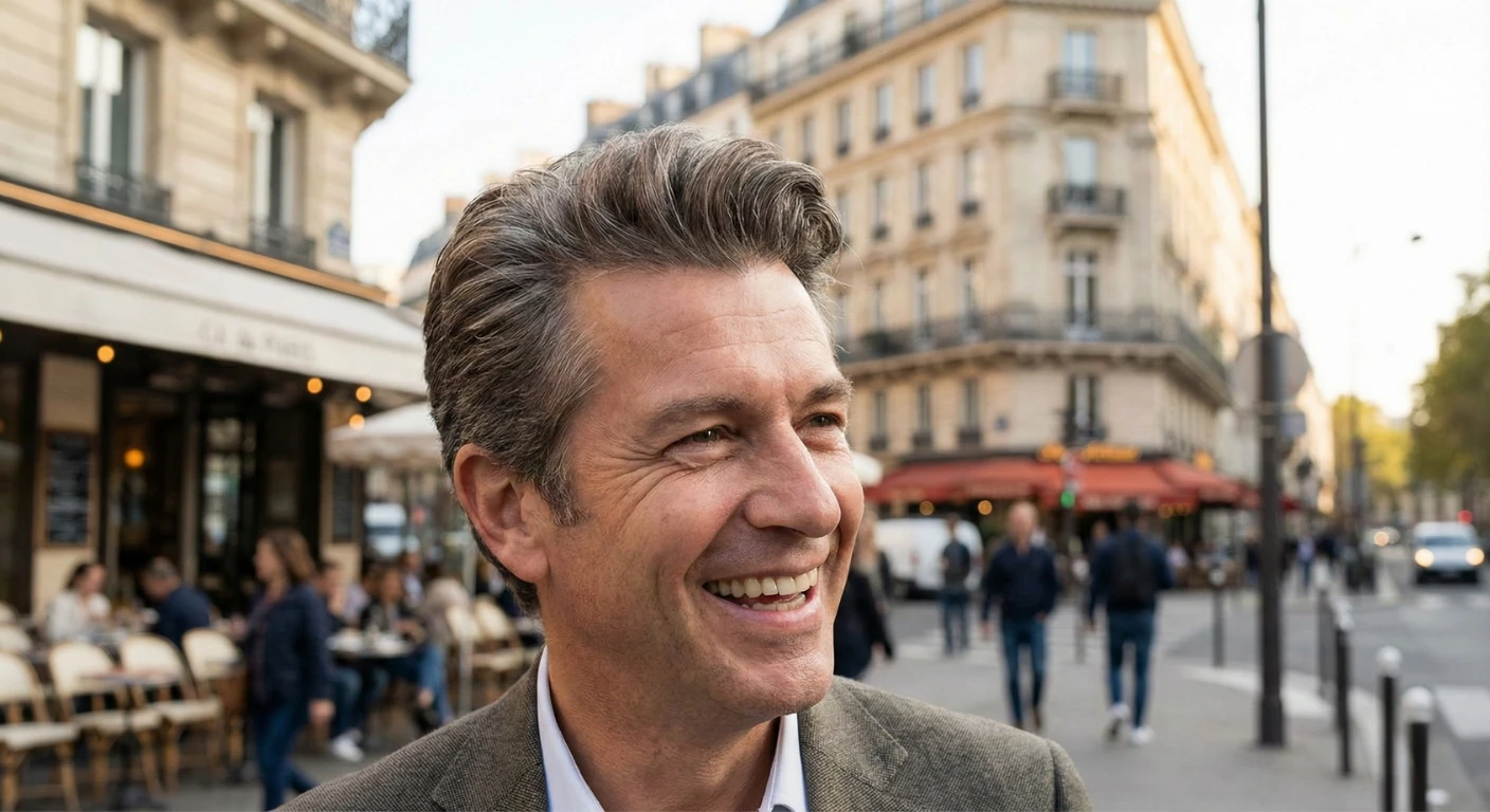 Homme d'âge mûr souriant avec confiance dans une rue de Paris, affichant une chevelure dense et naturelle après une greffe de cheveux réussie chez Renaissance Clinique. </p><p></p><p></p><p></p><p></p><p></p><p></p><p></p><p></p><p></p><p></p><p></p><p></p><p></p><p></p><p>Arrière-plan avec architecture haussmannienne.